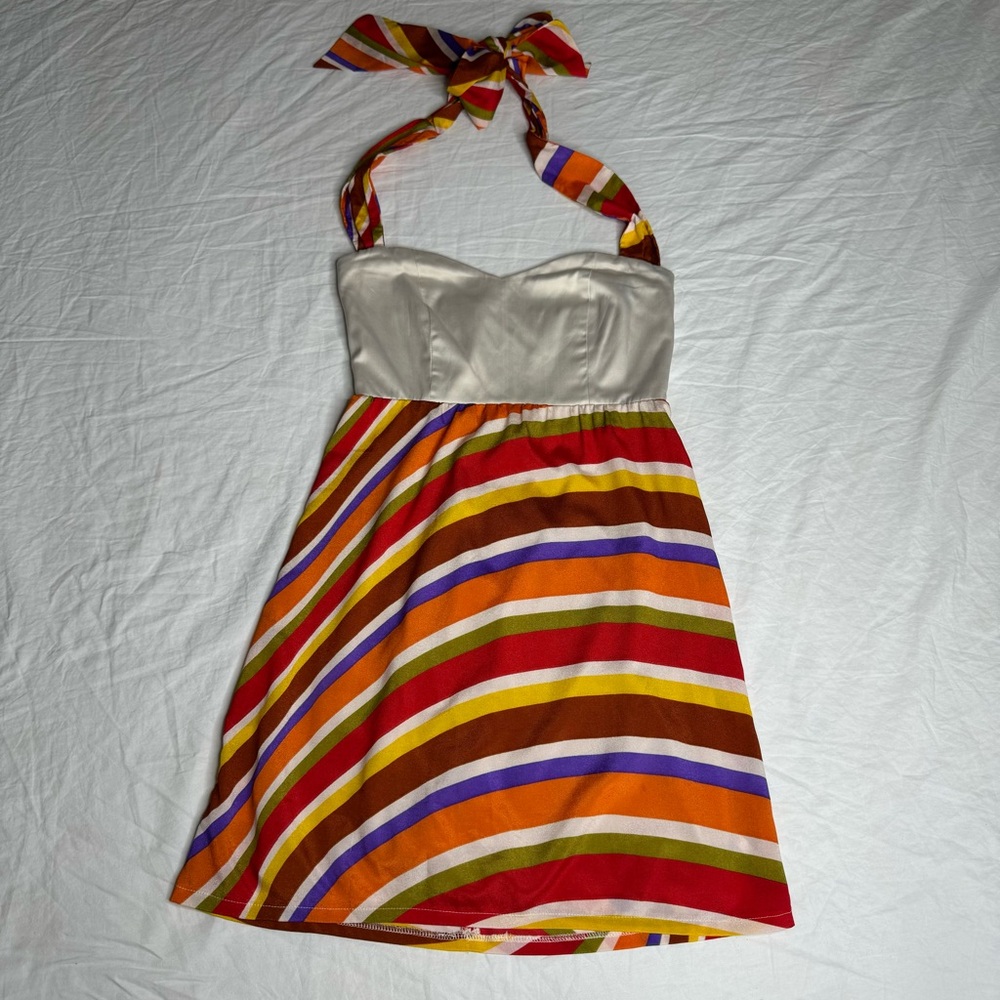 Judith March Striped Halter Tie Neck Sweetheart Neckline Mini Dress Size M